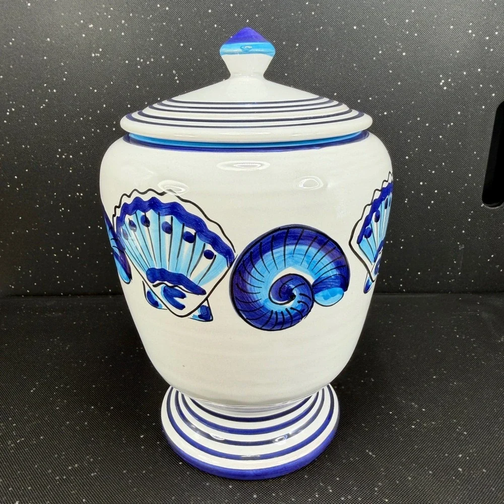 Starbucks Deruta Italy S Berna Conchiglia Seashell Ceramic Canister Jar Blue 9in